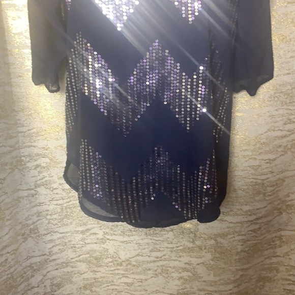 Rue 21 Navy Blue 3/4 Sleeve Sequinned Sheer Blouse Size XS - Picture 4 of 13